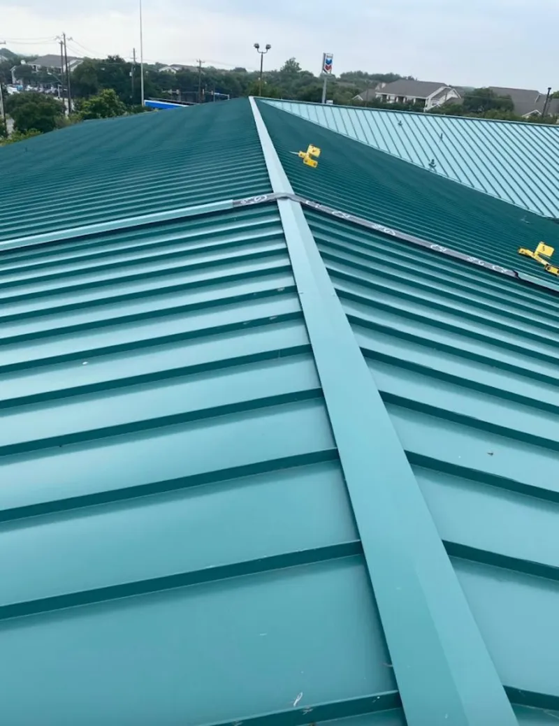 Green commercial metal roof ridge and valley for Metal Roof Repair in Del City